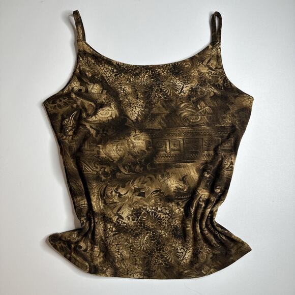 Vintage Best Look Paris Baroque Print Cami Top Brown Gold Boho Y2K Size Small - Picture 3 of 9